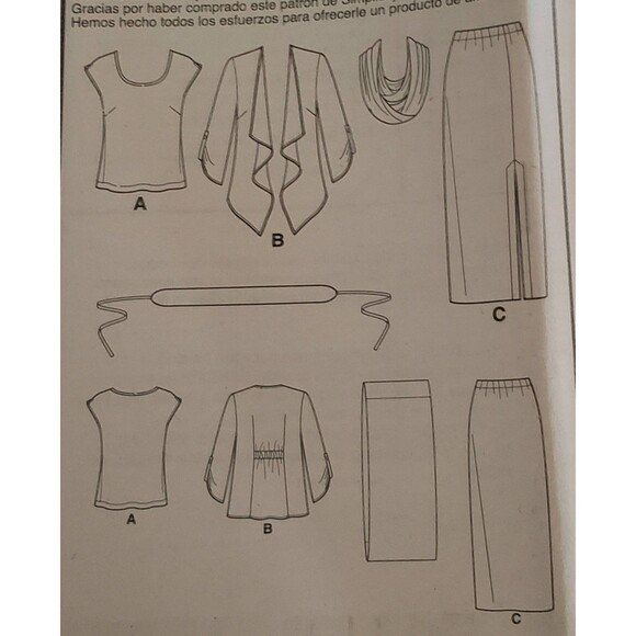 Misses Women Skirt, Top, Jacket, Scarf and Belt Sewing Pattern Simplicity 1920 - Picture 2 of 5